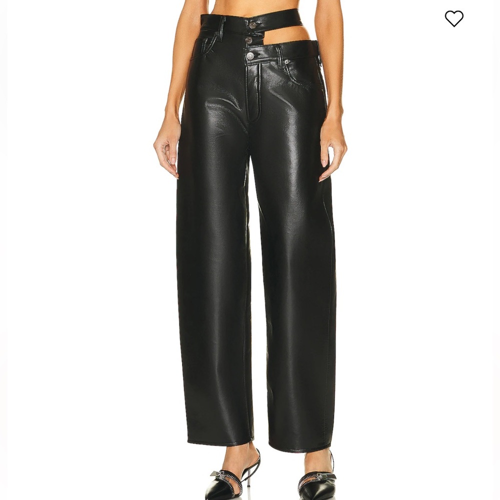 Agolde Black Leather Straight Leg Hip Strap Pants